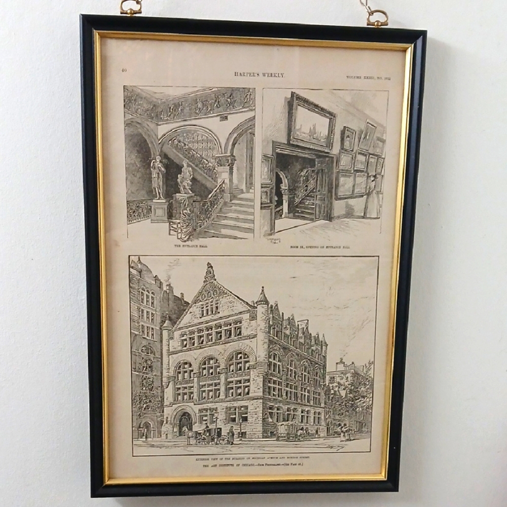 Framed 1888 Architectural Print Of Art Institute Of Chicago